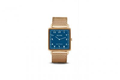 SELVINE Montre Femme Cadran 28 mm En Alliage Bleu Emeraude Et Bracelet Dor&eacute; En Maille Milanaise SARA2