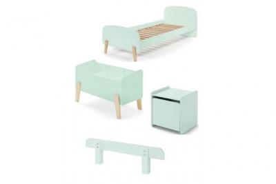 VIPACK KIDDY Menthe Lit simple + Chevet + Barri&egrave;re de lit + coffre &agrave; jouets