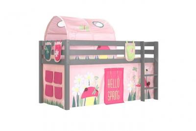  Lit mi-hauteur Charlotte en pin gris avec tente, tunnel et sacs de rangement Spring