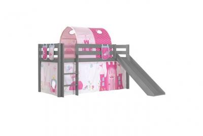 VIPACK Lit toboggan 90x200 cm avec tente tunnel et 3 pochettes princesse pin massif gris Pino