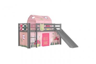  Vipack Lit Enfant Surlev Avec Toboggan Gris + Rideau Et Tunnel De Lit + 3 Pochettes Spring