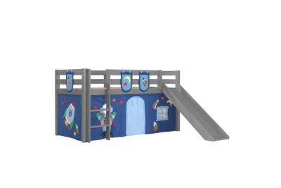 VIPACK Lit toboggan 90x200 cm avec tente et 3 pochettes astra pin massif gris Pino