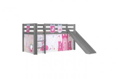 VIPACK Lit toboggan 90x200 cm avec tente et 3 pochettes princesse pin massif gris Pino