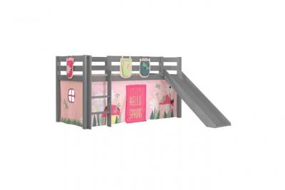 VIPACK Lit toboggan 90x200 cm avec tente et 3 pochettes printemps pin massif gris pino