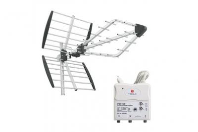 TRIAX Pack viper antenne tnt rateau tv pr&eacute;mont&eacute;e + amplificateur d'int&eacute;rieur 2 sorties
