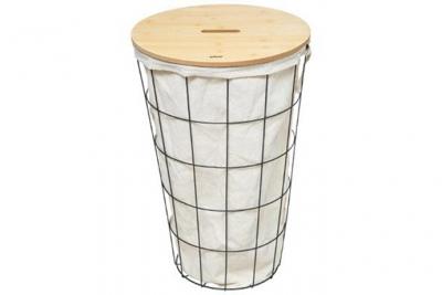 5 FIVE SIMPLY SMART Five - Panier &agrave; Linge 42 L en m&eacute;tal Noir Charbon et Couvercle en Bois