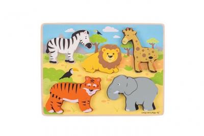 BIGJIGS TOYS  Puzzle bois safari &agrave; soulever