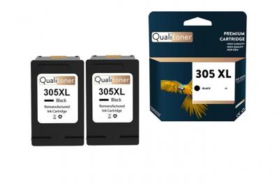 QUALITONER  - 2 Cartouche compatible pour HP 305 XL 305XL Noir pour Deskjet 1210 1212 1255 2710 2720 2721 2722 2723 2724 2732 2752 2755 Plus 4110 Plus 