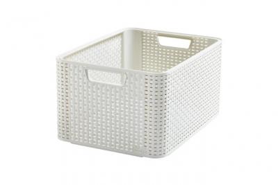 CURVER Rangement rectangulaire aspect rotin tress&eacute; STYLE - Ivoire - L