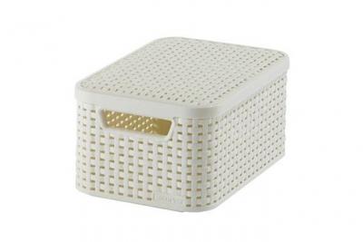 CURVER Bo&icirc;te de Rangement Style 6L - Aspect Rotin Textur&eacute; - Pour Chambre, Salon, Salle de Bain, Buanderie -29,1x19,8x14,2 cm - Ivoire - 70 % Recycl&eacute; - 