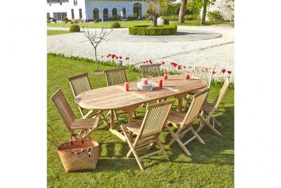 BERAH GETAH MIDLAND Salon de jardin en teck massif extensible 8/10 pers.
