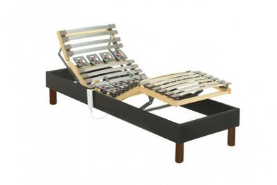 VENTE UNIQUE Vente-unique Sommier &eacute;lectrique de relaxation d&eacute;co lattes et plots - 80 x 200 cm - Tissu - Anthracite - FORENZA de DREAMEA