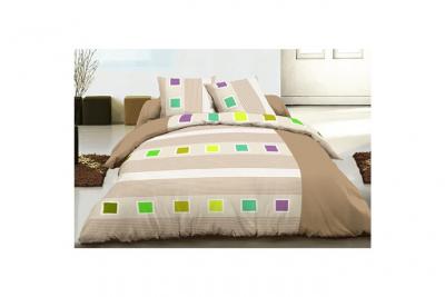 HOME LINGE PASSION Squares parure de couette 100% coton - beige - 240x260 cm