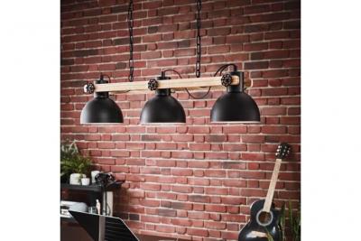 EGLO Lubenham plafonnier suspendu &agrave; 3 lampes &agrave; barre droite noir, marron