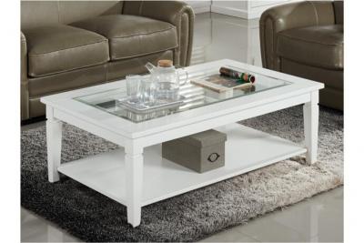 Vente-Unique Table basse GUERANDE - Pin blanc et verre tremp&eacute;