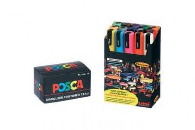 UNI BALL Bo&icirc;te de 15 marqueurs Pte large biseaut&eacute;e POSCA PC8K/15 8mm Assorti 