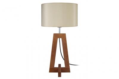TOSEL VILI - Lampe de chevet colonne bois fonc&eacute; et cr&eacute;me