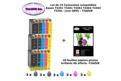  15Pack Compatible EPSON 33XL Cartouche d'encre pour Expression Premium XP 530 540 630 640 635 645 830 900+20f A6 brillant-T3AZUR 