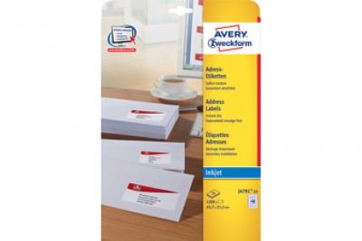 AVERY Zweckform J4791 - Blanc - 21.2 x 45.7 mm 1200 &eacute;tiquette(s) (25 feuille(s) x 48 &eacute;tiquettes d'adresse de retour