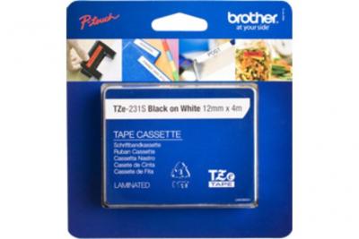 BROTHER  TZE231S Ruban cassette 12 mm x 4 m Blanc / Noir 1 rouleau