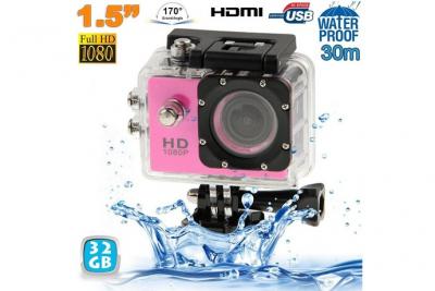 YONIS Camera embarqu&eacute;e sport lcd caisson &eacute;tanche waterproof 12mp hd 1080p rose 32 go 