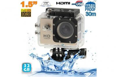 YONIS Camera Embarqu&eacute;e Sport LCD Caisson &Eacute;tanche Waterproof 12 Mp FullHD 1080P Or 32Go - 