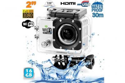 YONIS Camera Embarqu&eacute;e Sports Wi-Fi LCD Caisson &Eacute;tanche Waterproof 12 Mp HD Blanc 16Go - 
