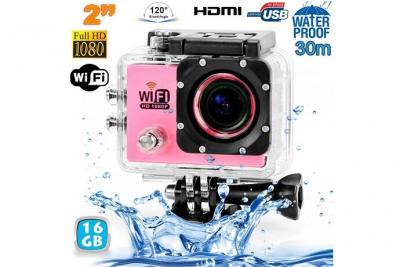 YONIS Camera Embarqu&eacute;e Sports Wi-Fi LCD Caisson &Eacute;tanche Waterproof HD 12 Mp Rose 16Go 