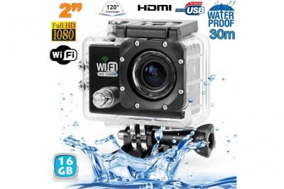 YONIS Camera Embarqu&eacute;e Sports Wi-Fi LCD Caisson &Eacute;tanche Waterproof Full HD Noir 16 Go 