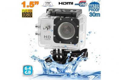YONIS Cam&eacute;ra Sport &Eacute;tanche 30 M Cam&eacute;ra D'Action Waterproof Full HD 1080P Argent 64 Go 