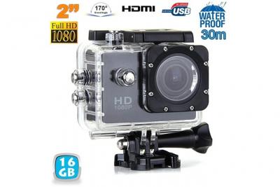YONIS Cam&eacute;ra Sport Etanche 30M Cam&eacute;ra Action Grand Angle Vid&eacute;o HD 1080P Noir 16 Go -