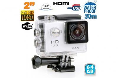YONIS Cam&eacute;ra Sportive &Eacute;tanche 30M 170&deg; Full HD Wifi Time Lapse Slow Motion Argent 64Go 