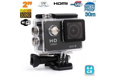 YONIS Cam&eacute;ra Sportive &Eacute;tanche 30M 170&deg; Full HD Wifi Time Lapse Slow Motion Noir 64 Go 