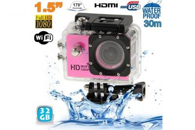 YONIS Cam&eacute;ra wifi sport embarqu&eacute;e plong&eacute;e caisson cam&eacute;scope full hd 1080p rose 32 go 