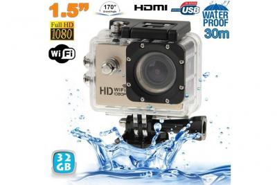 YONIS Cam&eacute;ra Wifi Sport Embarqu&eacute;e Plong&eacute;e Caisson Cam&eacute;scope 12Mp Full HD 1080P Or 32Go - 