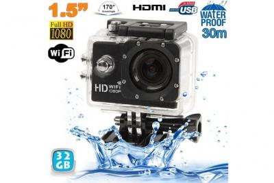 YONIS Cam&eacute;ra Wifi Sport Embarqu&eacute;e Plong&eacute;e Caisson Cam&eacute;scope Full HD 1080P Noir 32 Go 