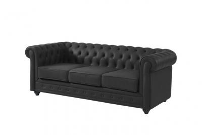 Vente-unique Canap&eacute; 3 places en cuir de buffle CHESTERFIELD - Noir