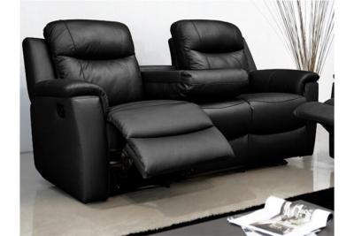 VENTE UNIQUE Canap&eacute; 3 places relax evasion en cuir - Noir - Noir