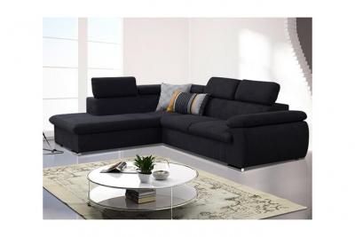 VENTE UNIQUE Canap&eacute; d'angle convertible en tissu avec coffre de rangement FABIEN - Noir - Angle gauche
