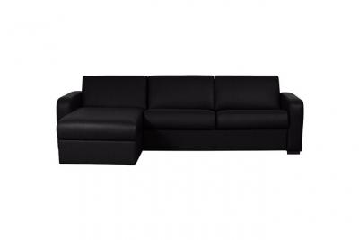 VENTE UNIQUE Canap&eacute; d'angle Convertible Express en Cuir Bevis - Noir - Angle Gauche