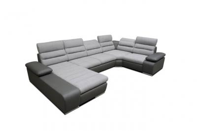 VENTE UNIQUE Canap&eacute; d'angle panoramique convertible en tissu et simili BOILEAU - Gris/anthracite - Angle gauche