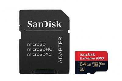 SANDISK  Extreme PRO - Carte m&eacute;moire flash (adaptateur microSDXC vers SD inclus(e)) - 64 Go - Video Class V30 / UHS-I U3 - microSDXC UHS-I 