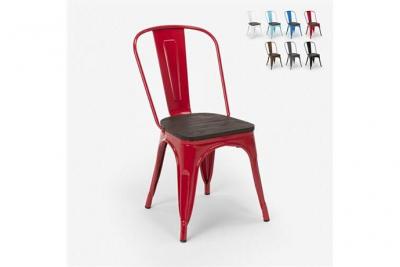 Chaises industrielles en bois et acier Tolix pour cuisine et bar Steel Wood, Couleur: Rouge