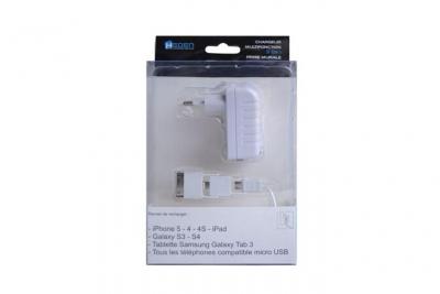 HEDEN Chargeur prise murale  3en1 Micro usb + 2 connectique apple Un c ble r&eacute;trac