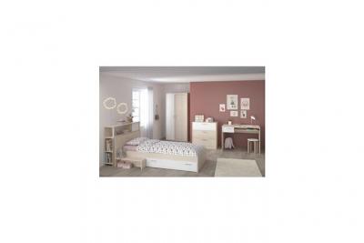 PARISOT Chambre Enfant Complete - Tete De Lit + Lit + Commode + Armoire + Bureau - Contemporain - D&eacute;cor Acacia Clair Et Blanc -