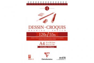 CLAIREFONTAINE Bloc dessin spiral&eacute; 14,8x21 125 grammes 50 feuilles Blanc