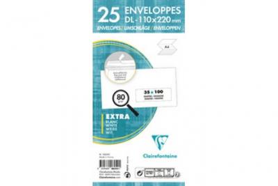 CLAIREFONTAINE Set de 25 enveloppes  Adh&eacute;clair 35 x 100 mm Blanc