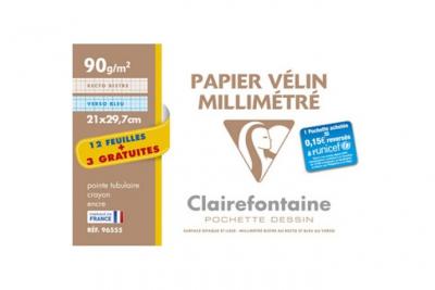 CLAIREFONTAINE Pochette 15 feuilles de papier v&eacute;lin  Millim&egrave;tre