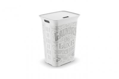 ABM KIS Coffre &agrave; linge Laundry de Luxe Chic Style - 60 l - Gris et blanc