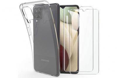 PHONILLICO Coque pour Samsung A12 et 2 Verres Tremp&eacute; - Protection Silicone Souple Film Vitre Protection Ecran